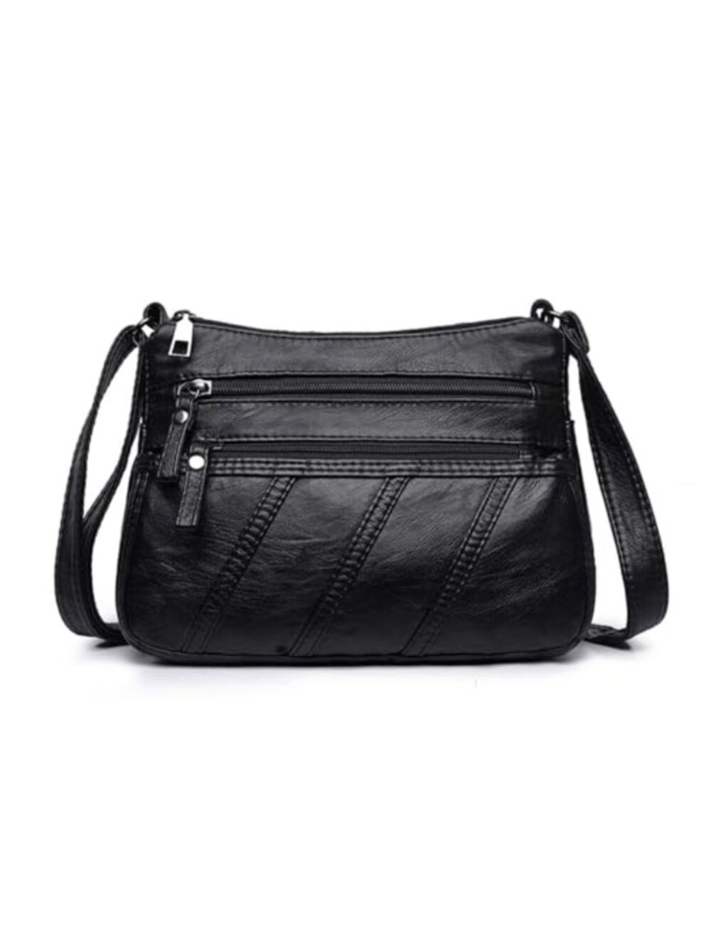 Women's PU Leather Crossbody Shoulder Bag Hobo Handbag with Dual Zipper Pockets